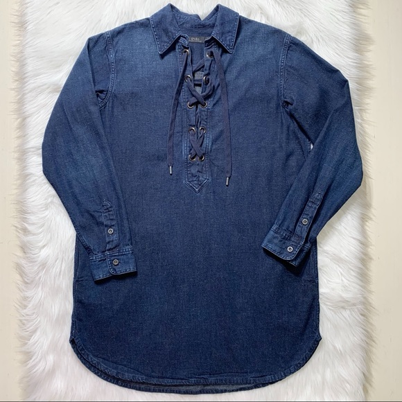 SOLD-Polo Long Sleeve Indigo Denim Pullover ShirtDress - Picture 7 of 10